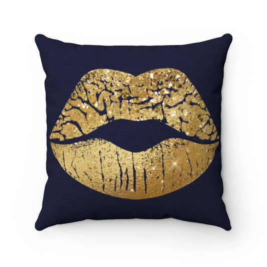 Navy and Gold Kiss Square Pillow-Home Decor-Epitome of Beaute