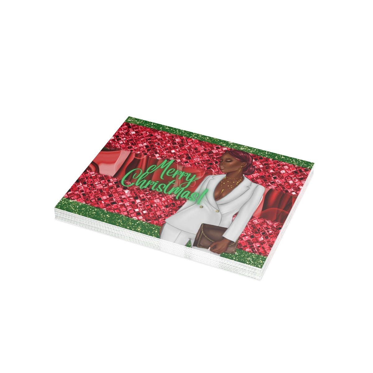 Merry Christmas Red and Green Unfolded Greeting Cards (10, 30, and 50pcs)