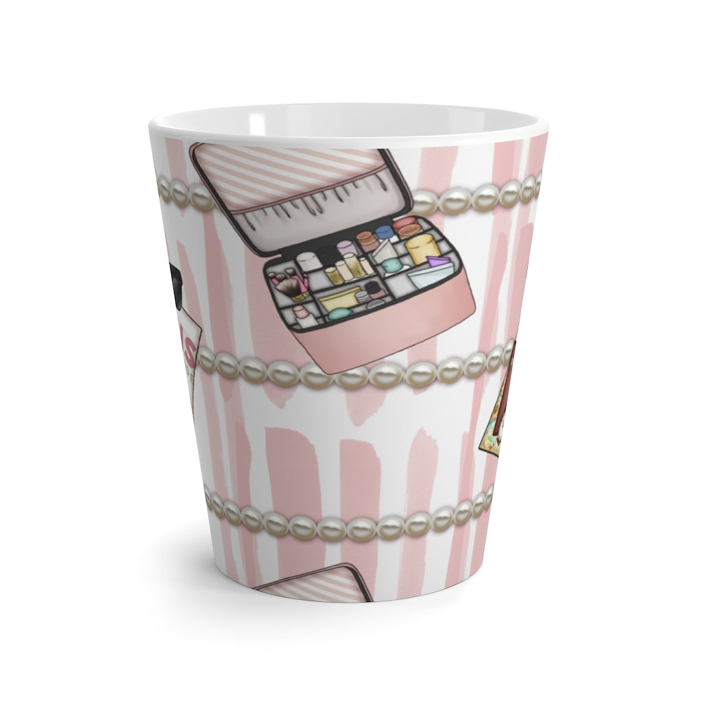 Paris, Pearls and Makeup Case Latte Mug-Blush Pink Mug