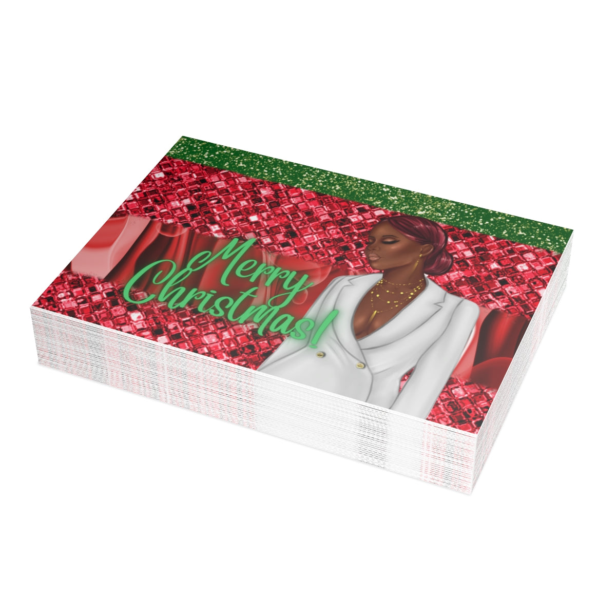 Merry Christmas Red and Green Unfolded Greeting Cards (10, 30, and 50pcs)