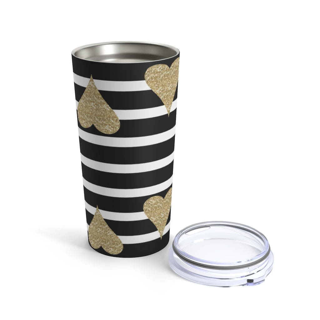 Gold Hearts and Strips Tumbler