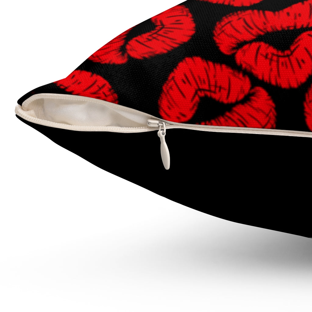 Red Lips Kisses Square Pillow-Home Decor-Epitome of Beaute