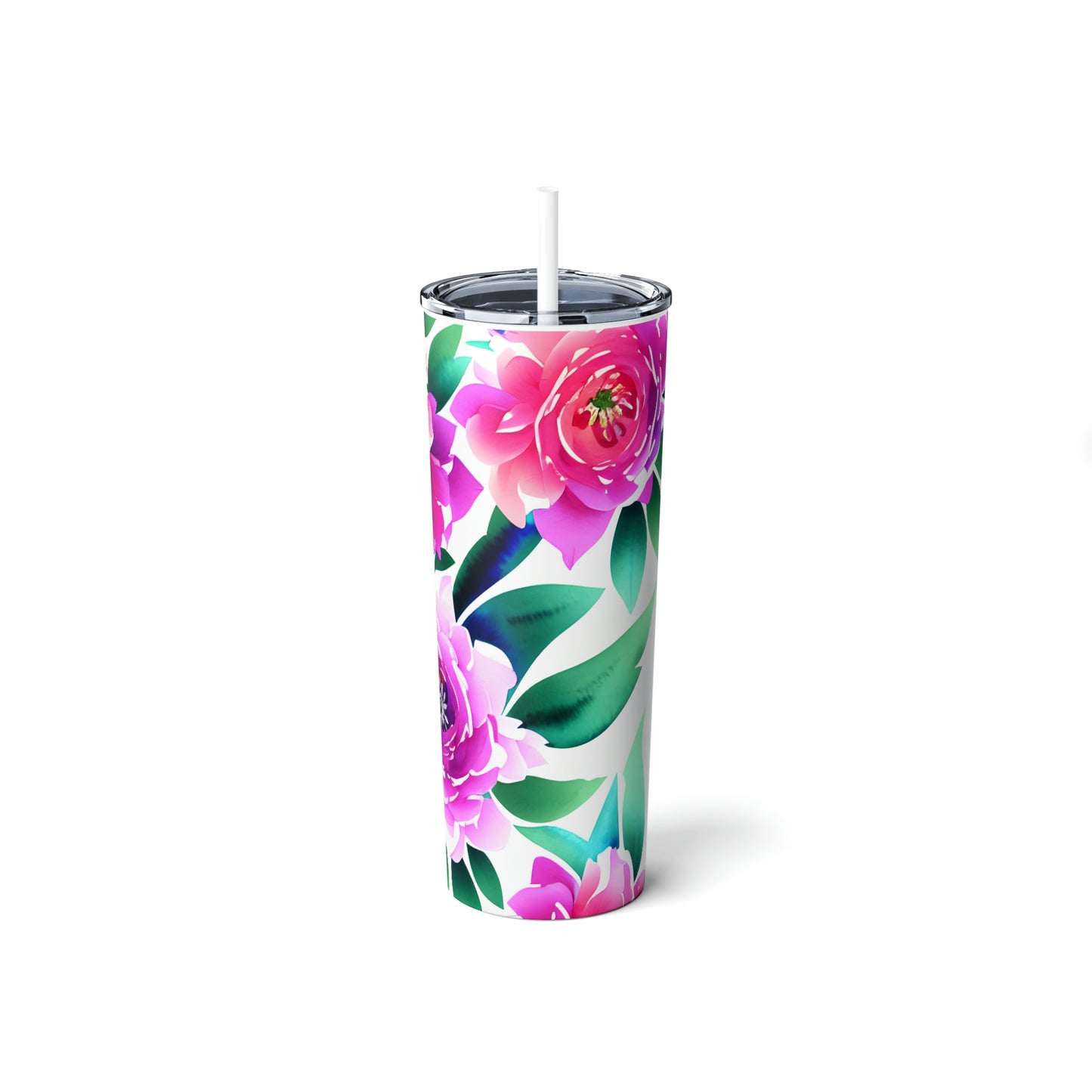 Tropical Floral Skinny Steel Tumbler with Straw