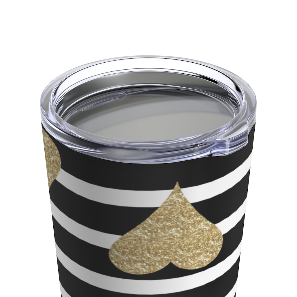 Gold Hearts and Strips Tumbler