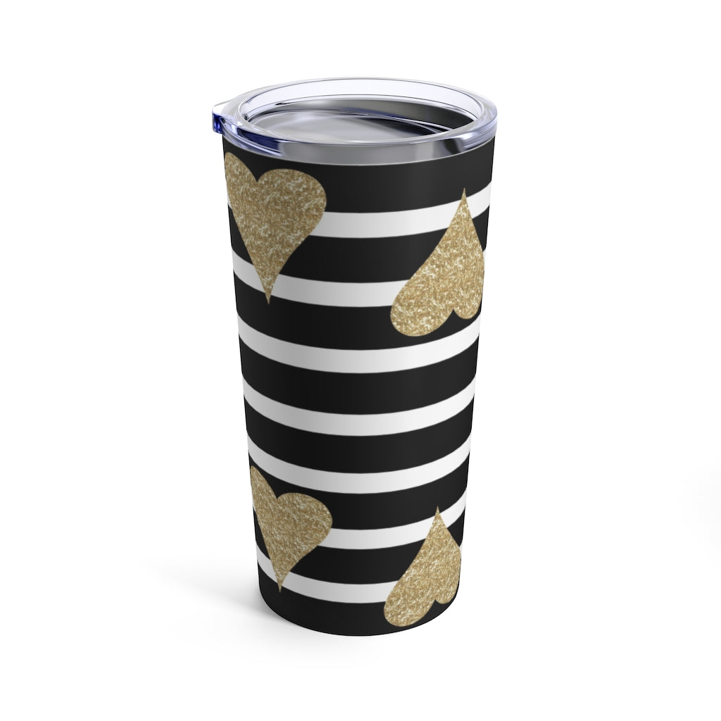 Gold Hearts and Strips Tumbler