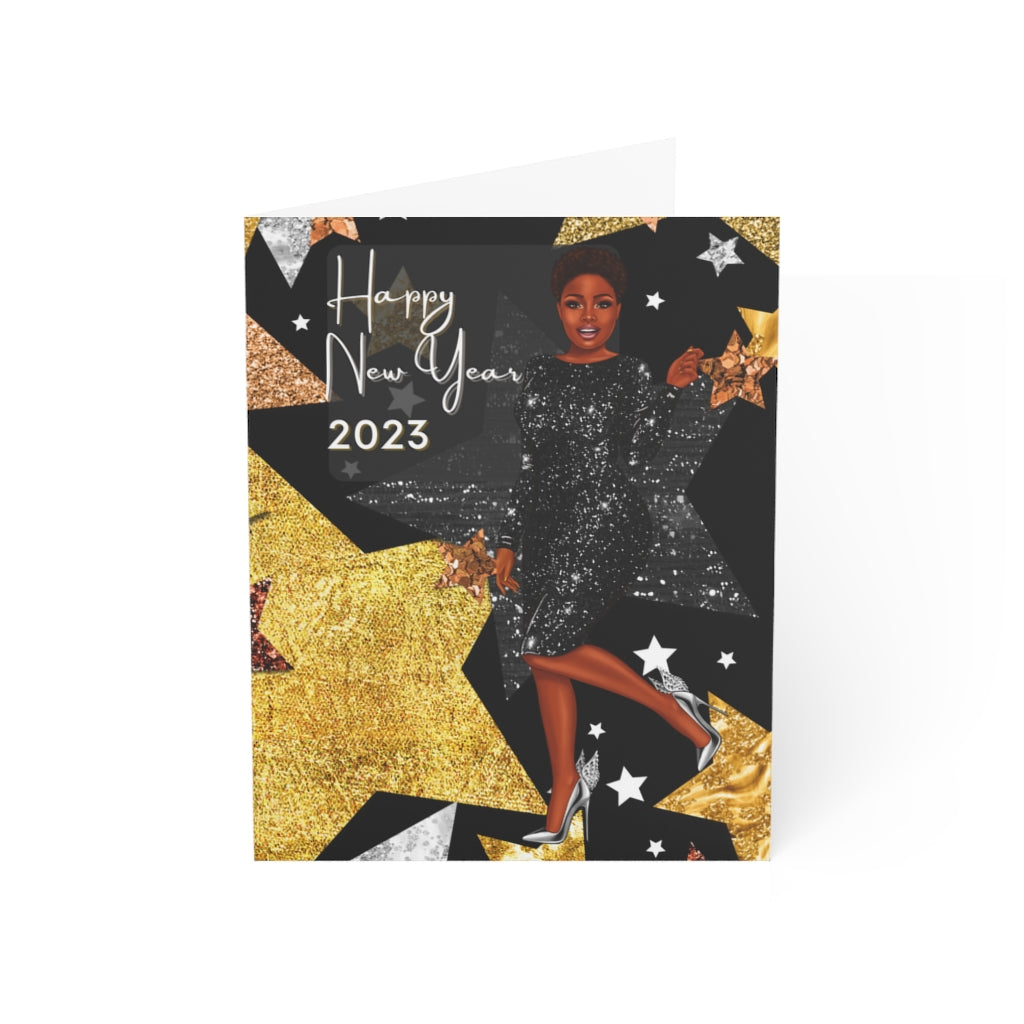 New Year Folded Greeting Cards-Happy New Year Cards-Greeting Cards Sets-Black Woman Postcards-Holiday Cards-Stationary (1, 10, 30, and 50pcs)