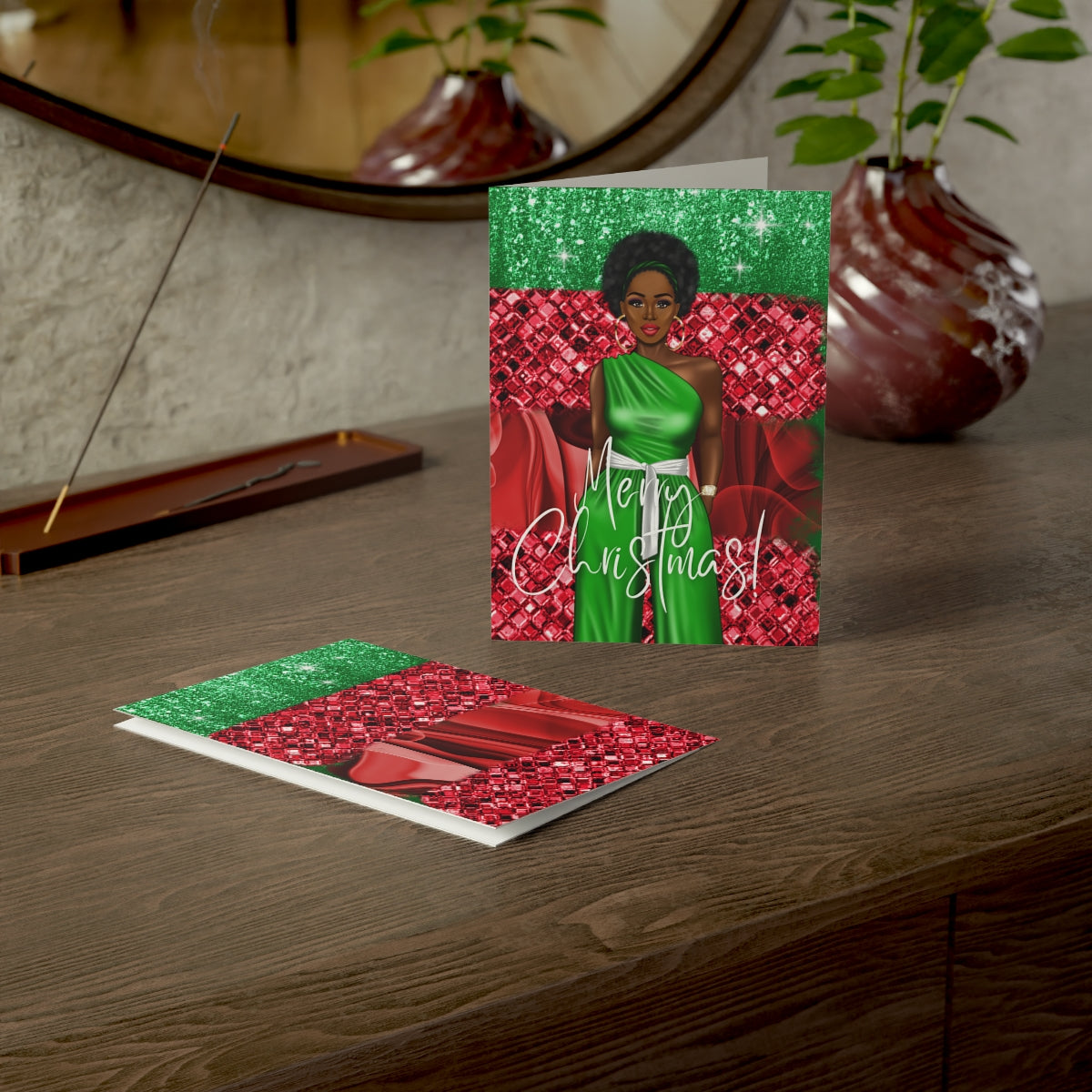 Black Woman Christmas Greeting Cards (1, 10, 30, and 50pcs)