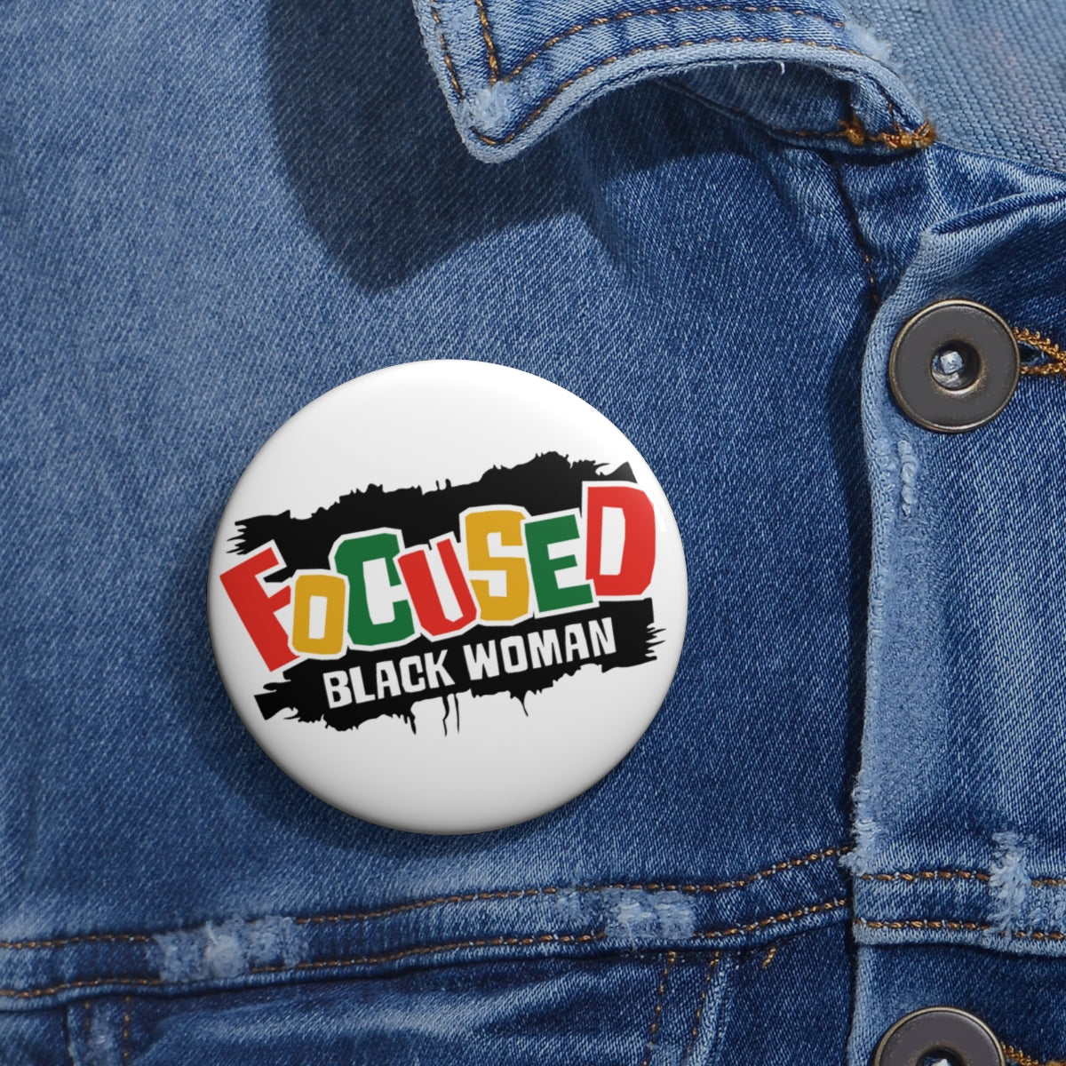Focused Black Woman Pin Buttons