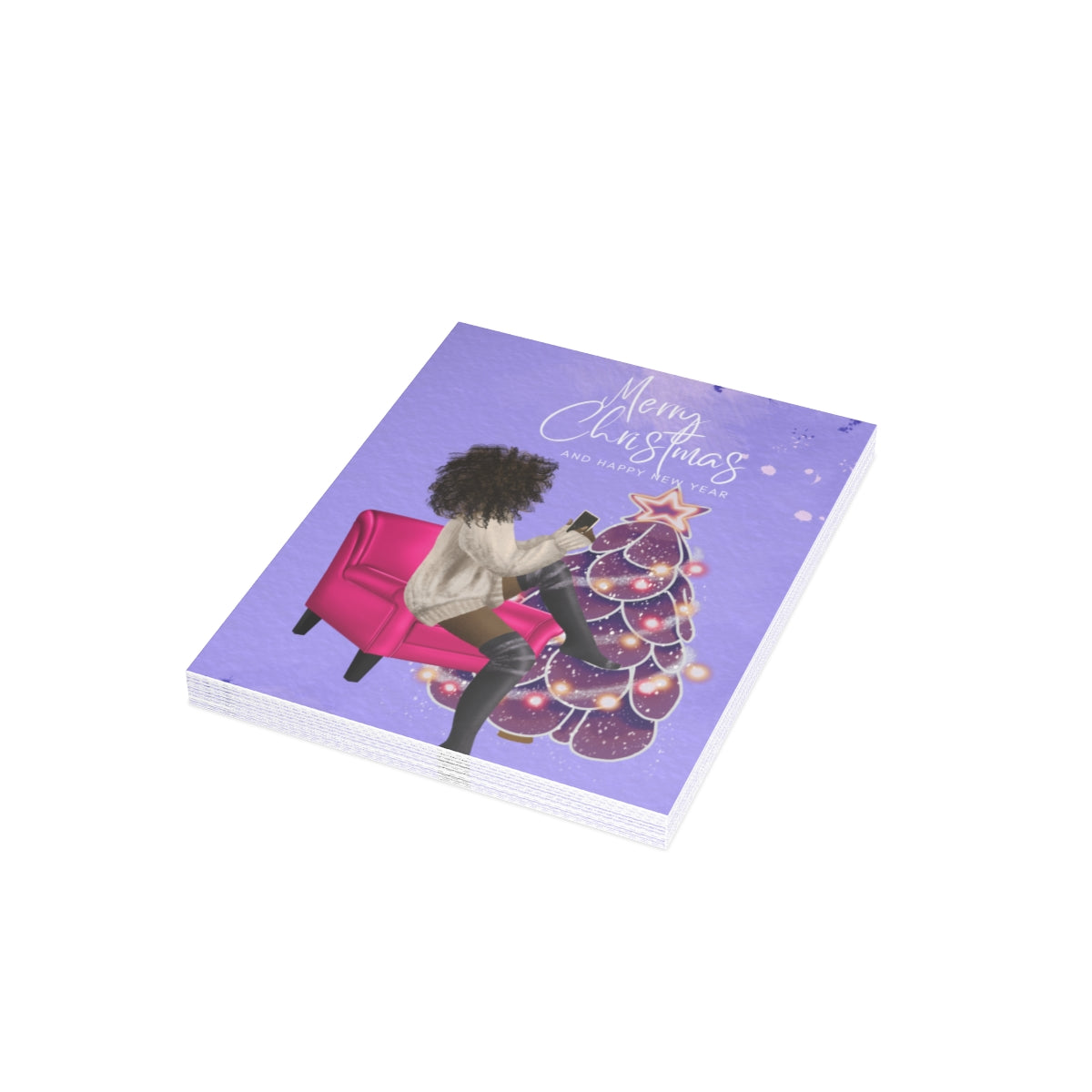 Purple Merry Christmas Folded Greeting Cards (1, 10, 30, and 50pcs)