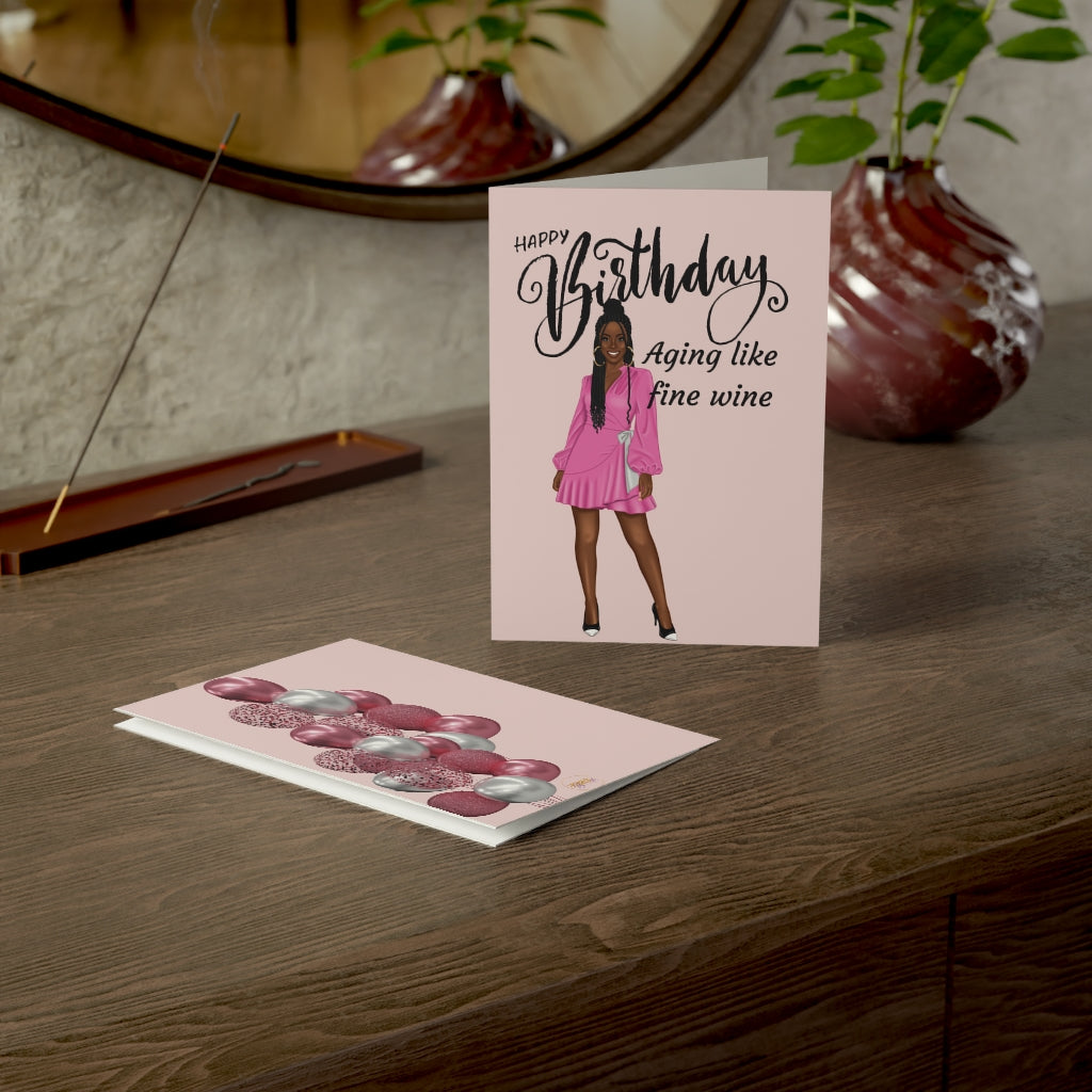 Happy Birthday Card-Aging like fine wine| Folded Greeting Cards (1, 10, 30, and 50pcs)