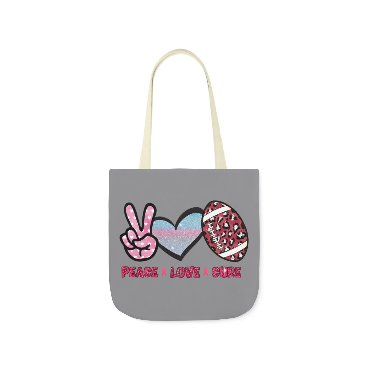 Peace Love Cure Canvas Tote Bag| Breast Cancer Tote Bag