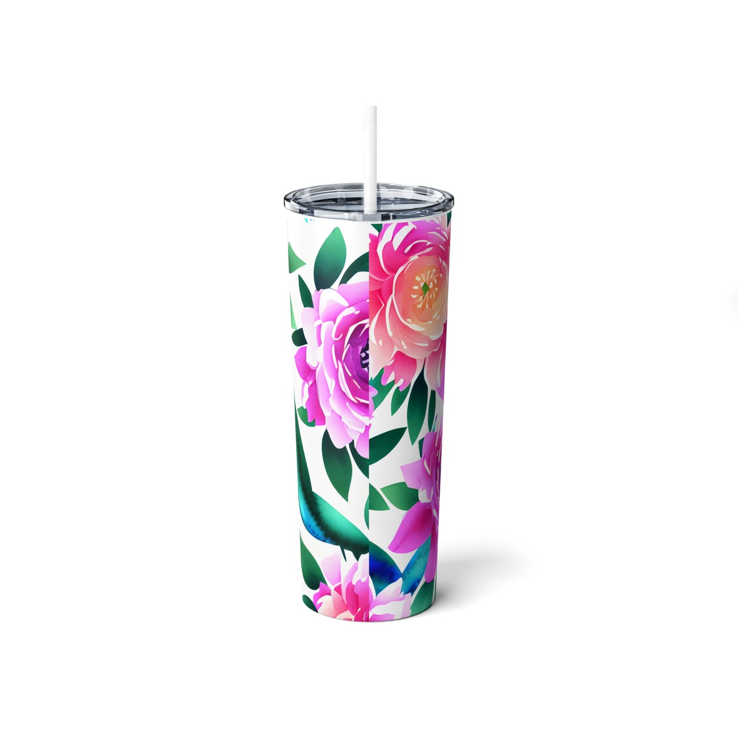 Tropical Floral Skinny Steel Tumbler with Straw