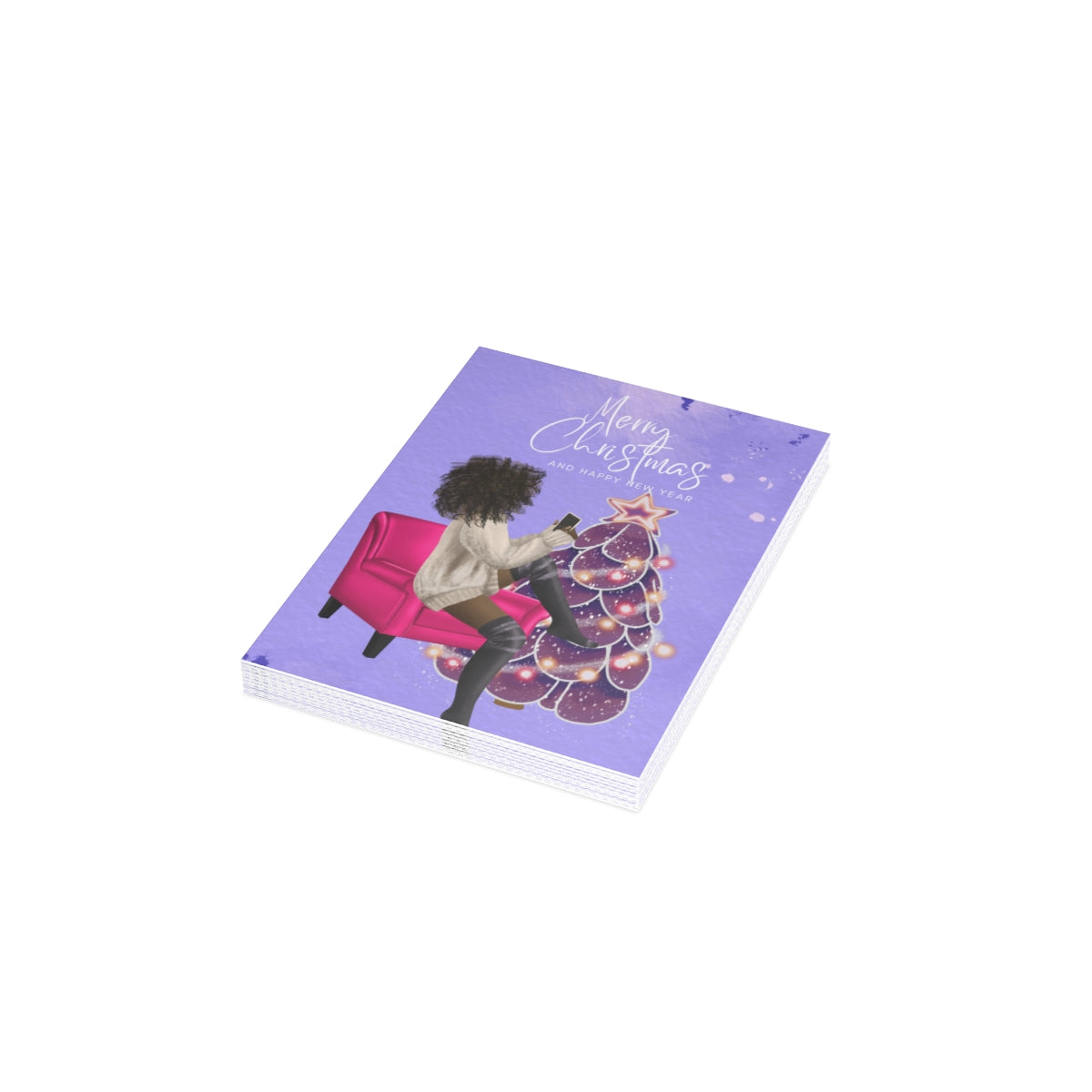 Purple Merry Christmas Folded Greeting Cards (1, 10, 30, and 50pcs)