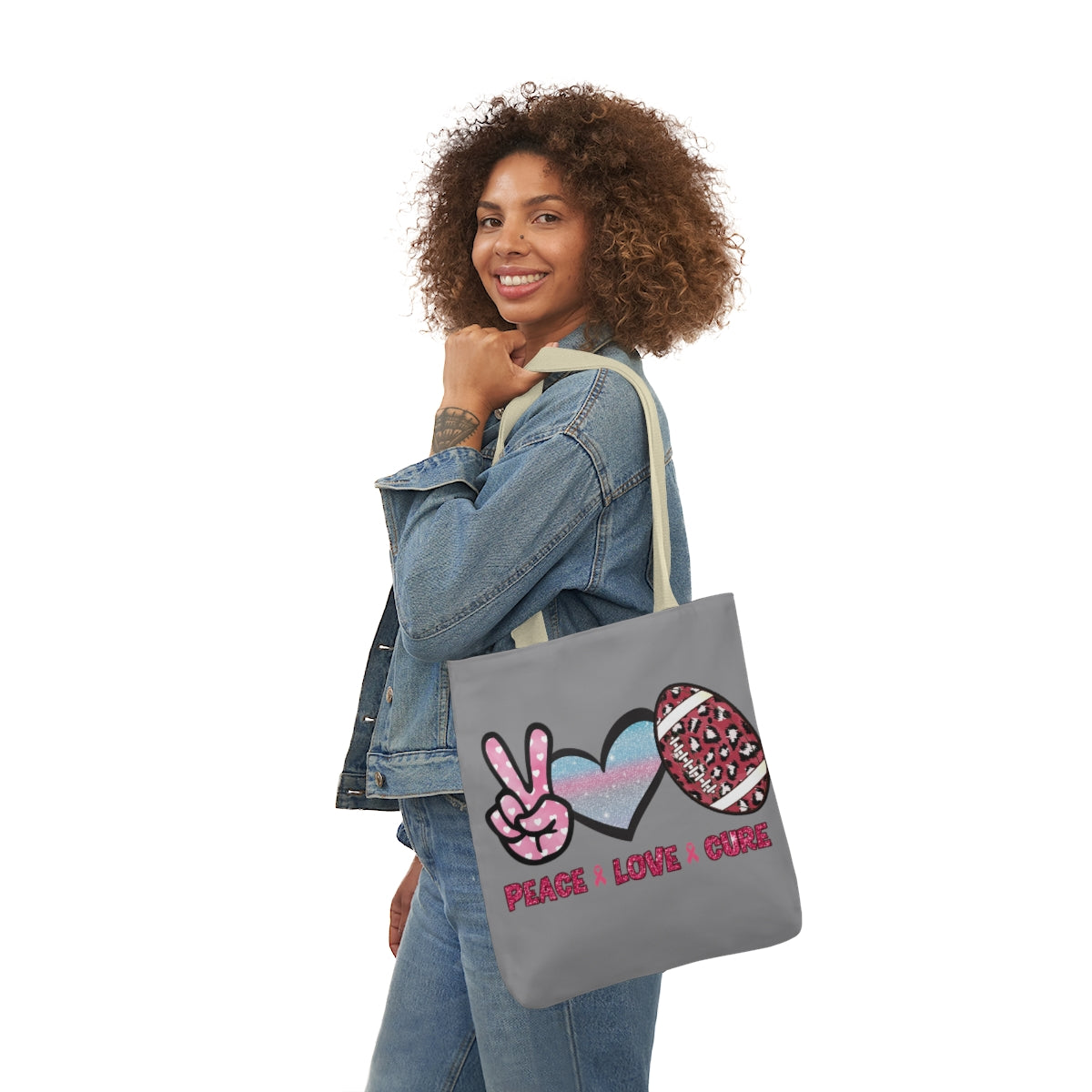 Peace Love Cure Canvas Tote Bag| Breast Cancer Tote Bag