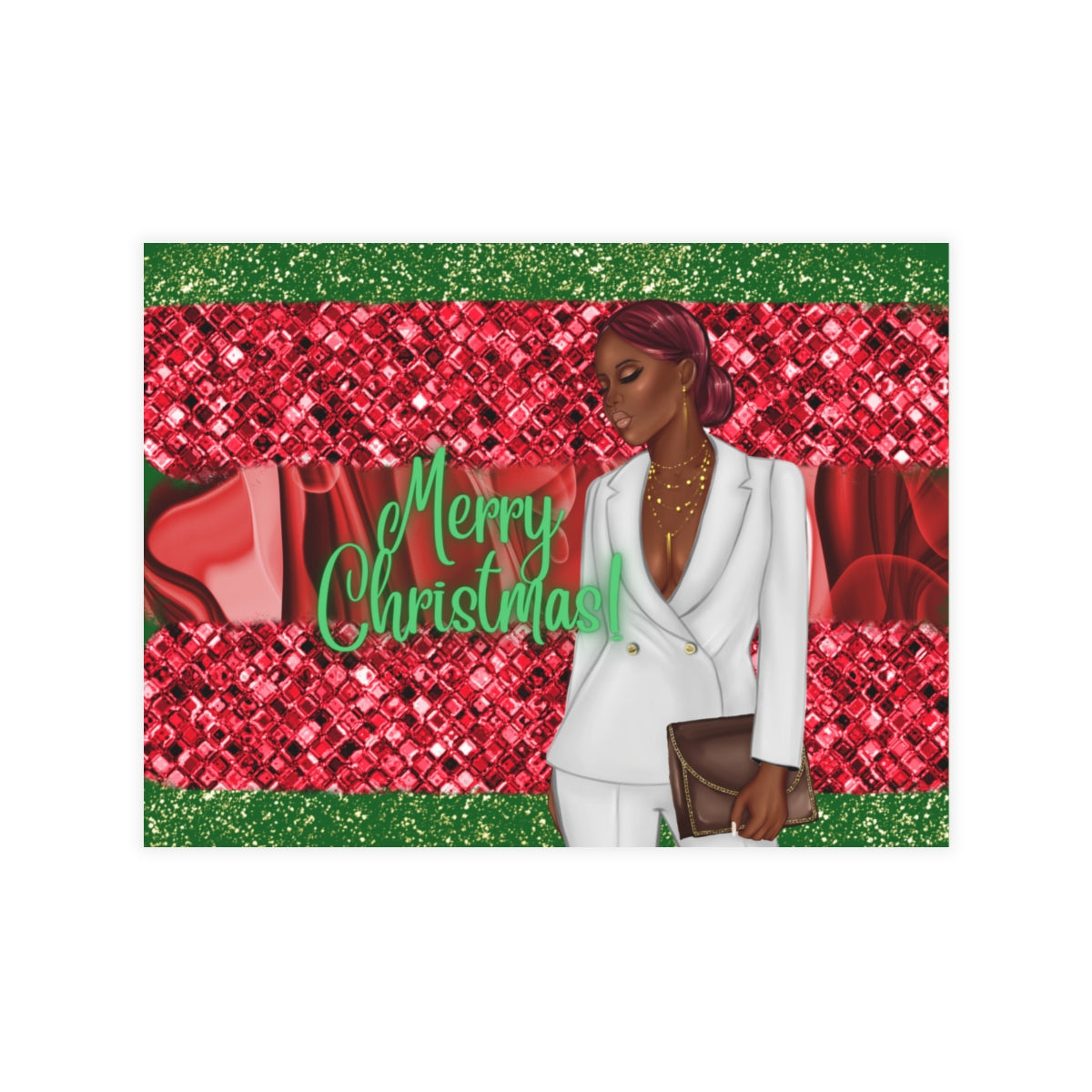 Merry Christmas Red and Green Unfolded Greeting Cards (10, 30, and 50pcs)