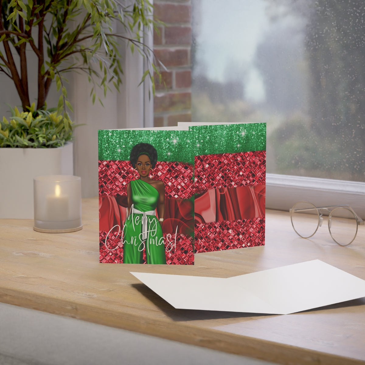 Black Woman Christmas Greeting Cards (1, 10, 30, and 50pcs)