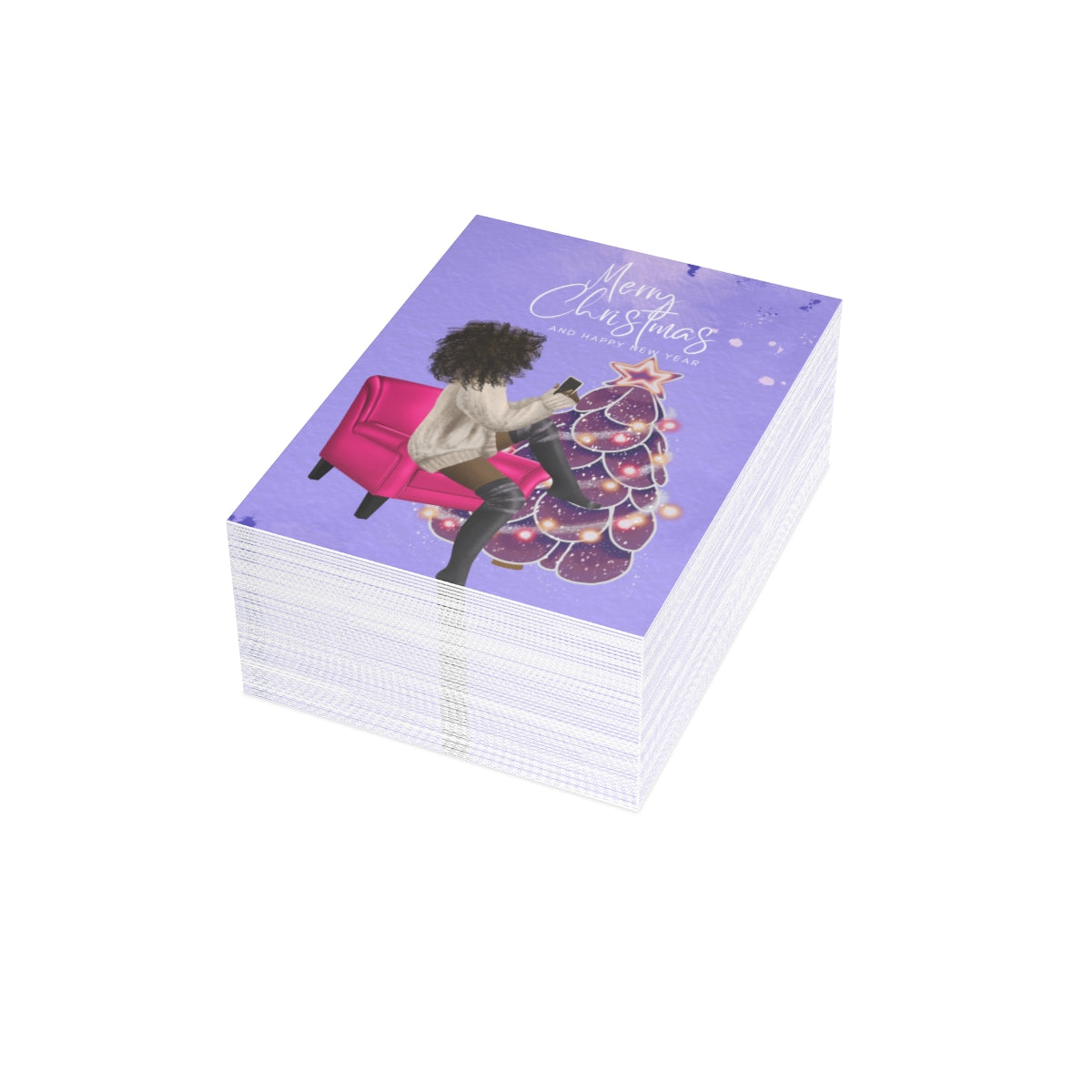 Purple Merry Christmas Folded Greeting Cards (1, 10, 30, and 50pcs)