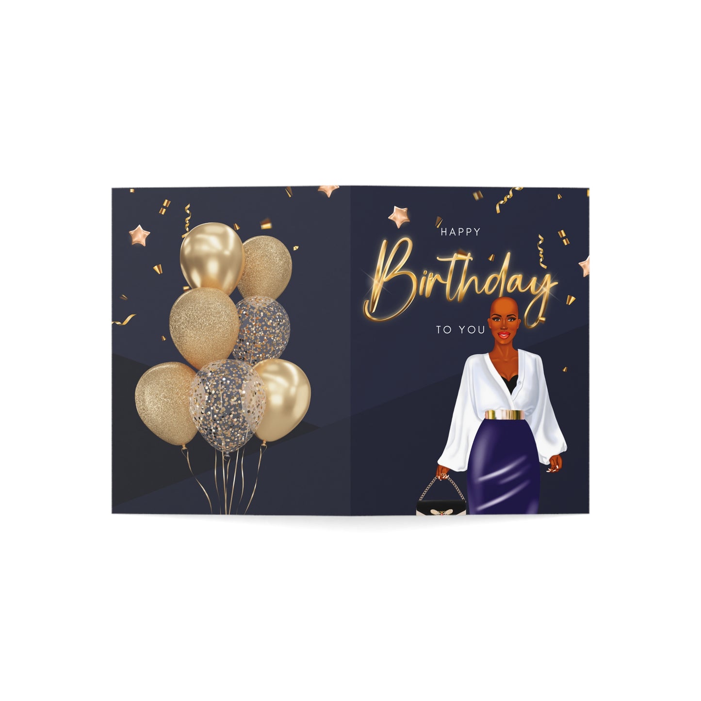 Happy Birthday Folded Greeting Card (1, 10, 30, and 50pcs)| Birthday Card with Black Woman
