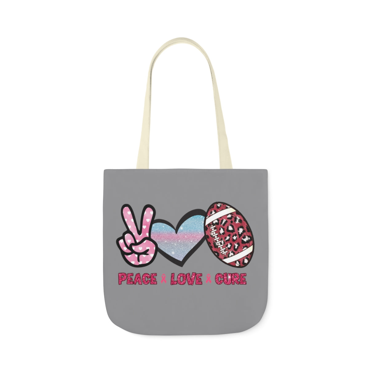 Peace Love Cure Canvas Tote Bag| Breast Cancer Tote Bag