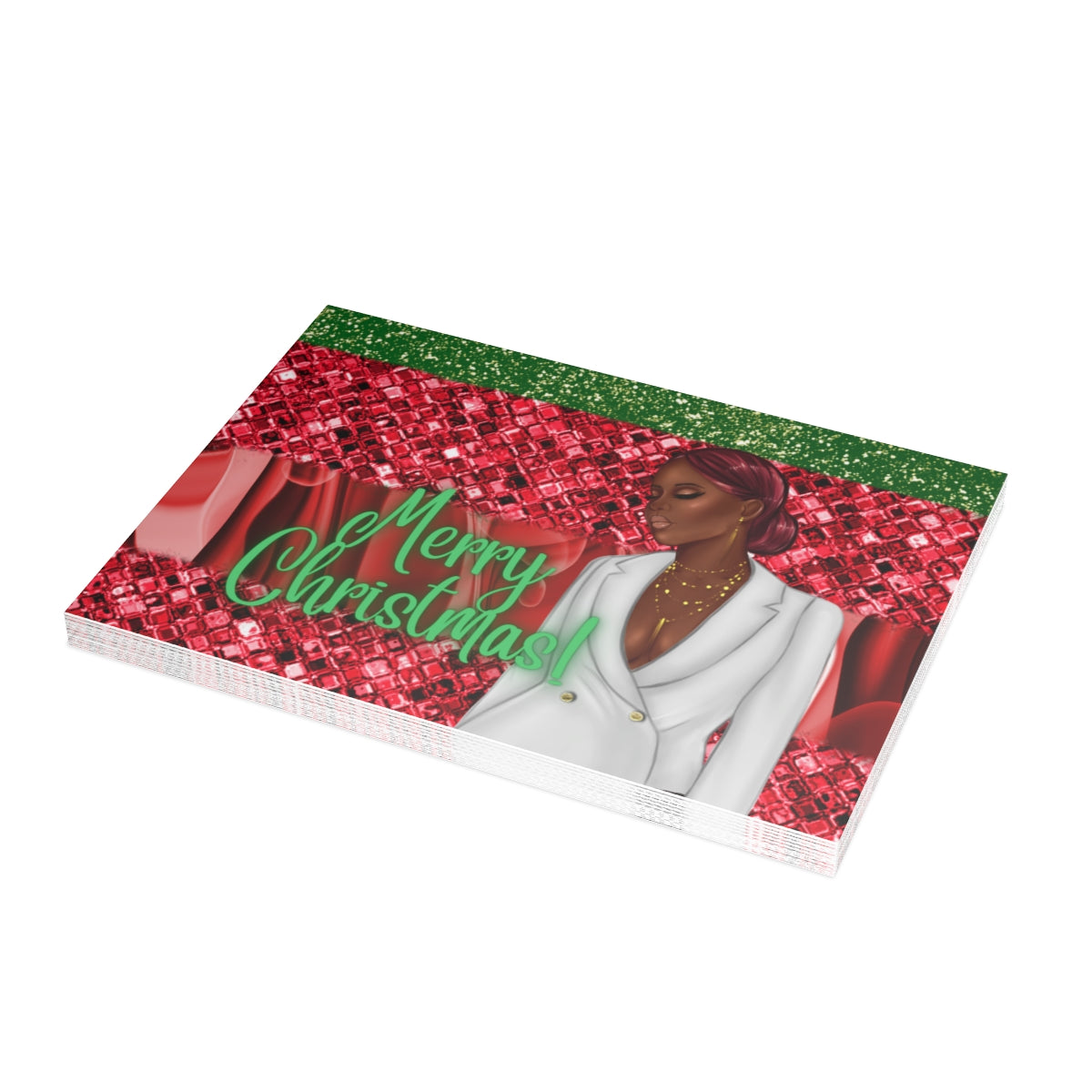 Merry Christmas Red and Green Unfolded Greeting Cards (10, 30, and 50pcs)