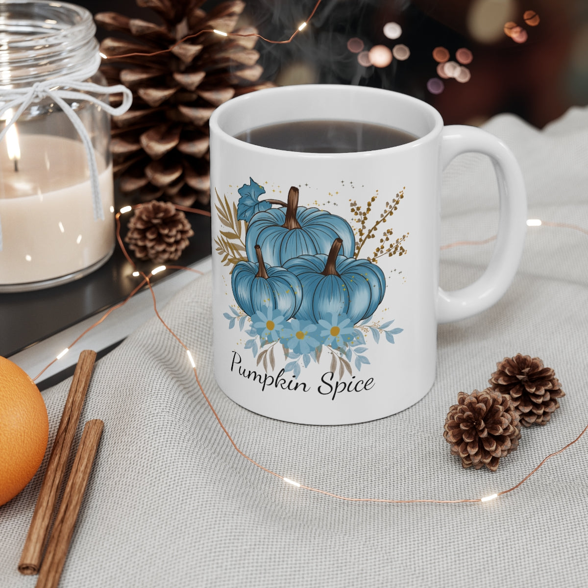 Blue Pumpkin Spice Ceramic Mug