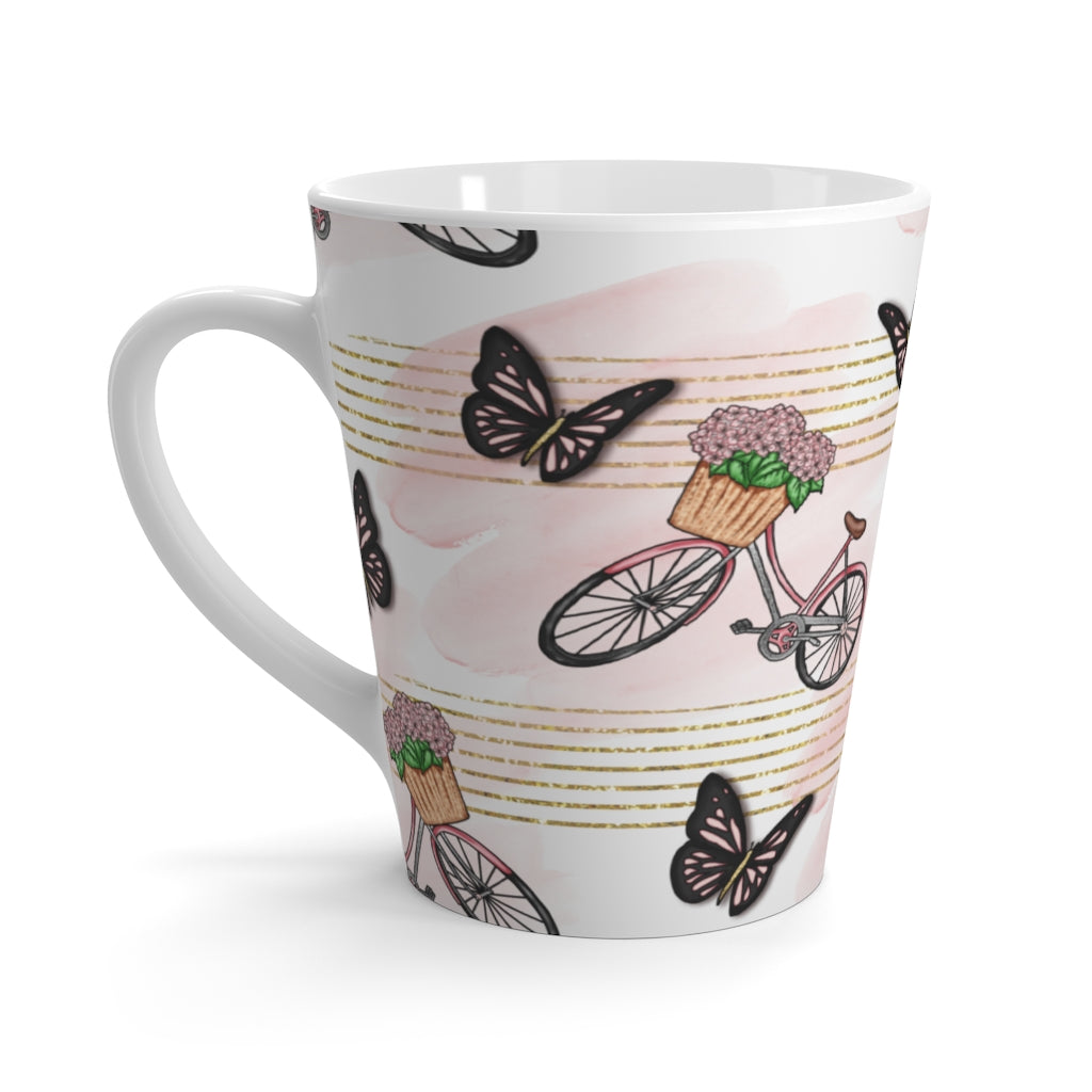 Pink Butterflies and Retro Bicycle Latte Mug
