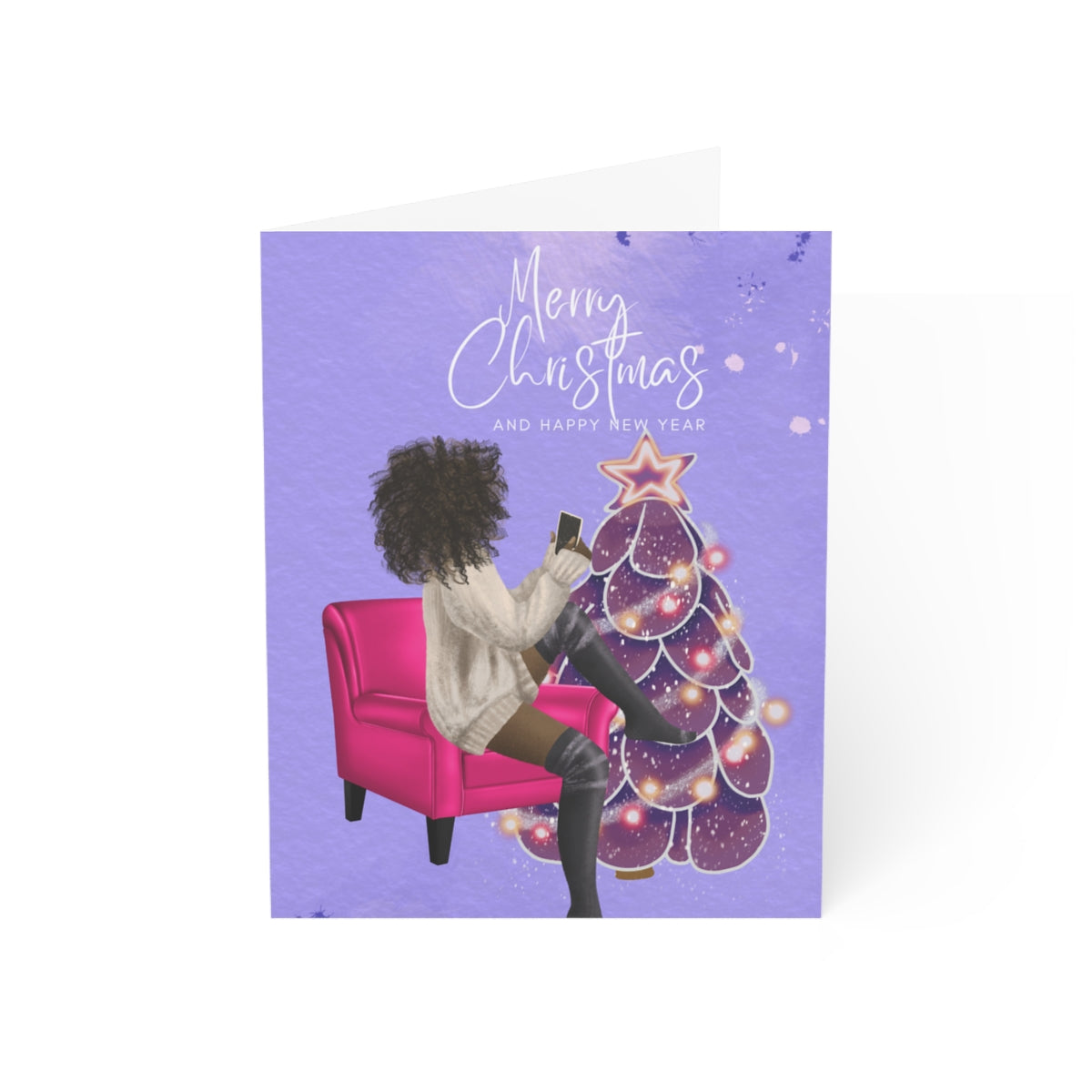 Purple Merry Christmas Folded Greeting Cards (1, 10, 30, and 50pcs)