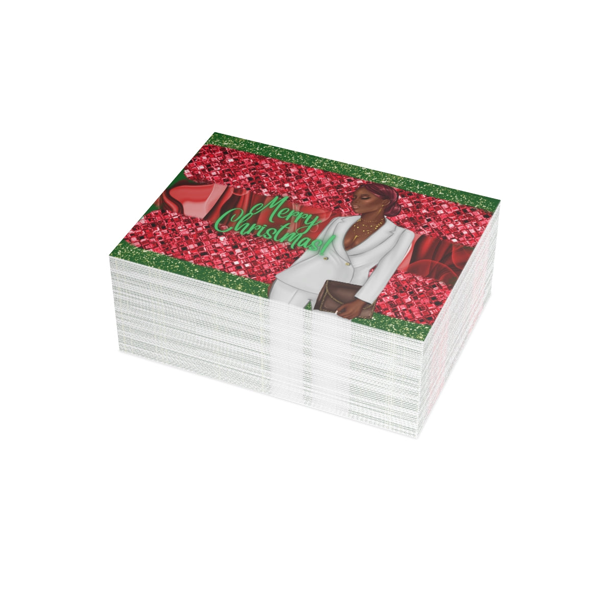 Merry Christmas Red and Green Unfolded Greeting Cards (10, 30, and 50pcs)