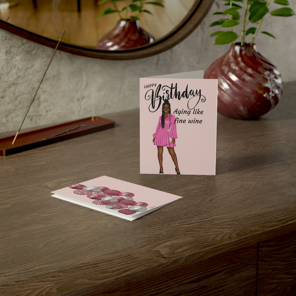 Happy Birthday Card-Aging like fine wine| Folded Greeting Cards (1, 10, 30, and 50pcs)