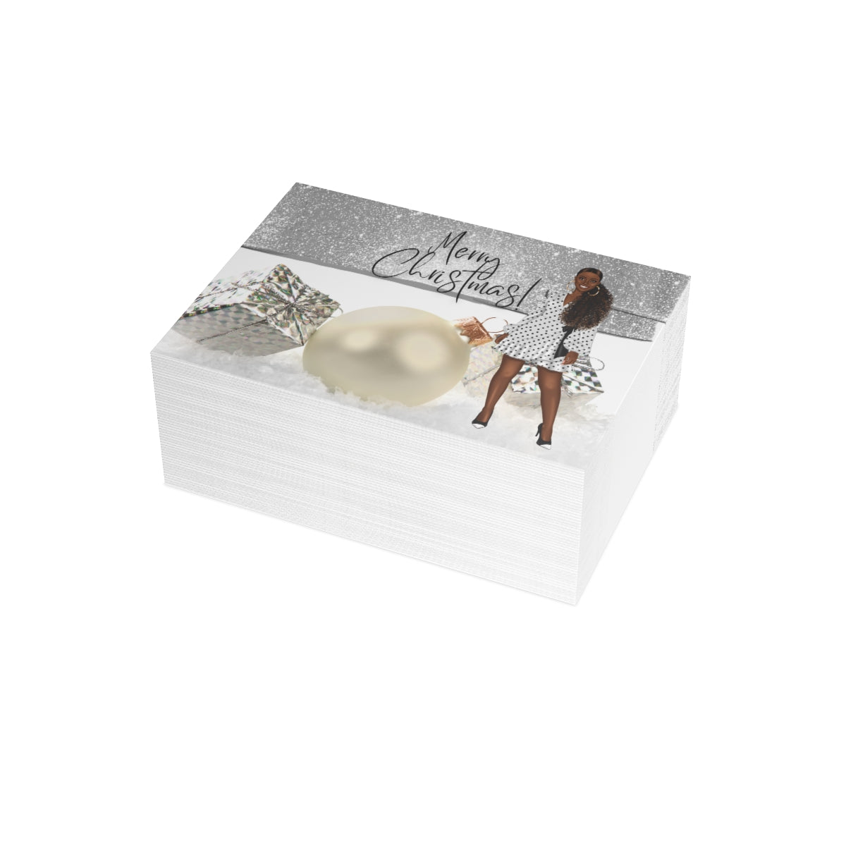 Merry Christmas White & Silver Unfolded Greeting Cards (10, 30, and 50pcs)