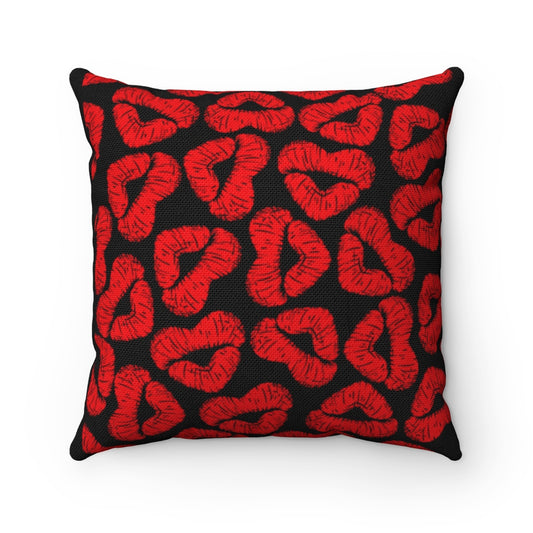Red Lips Kisses Square Pillow-Home Decor-Epitome of Beaute