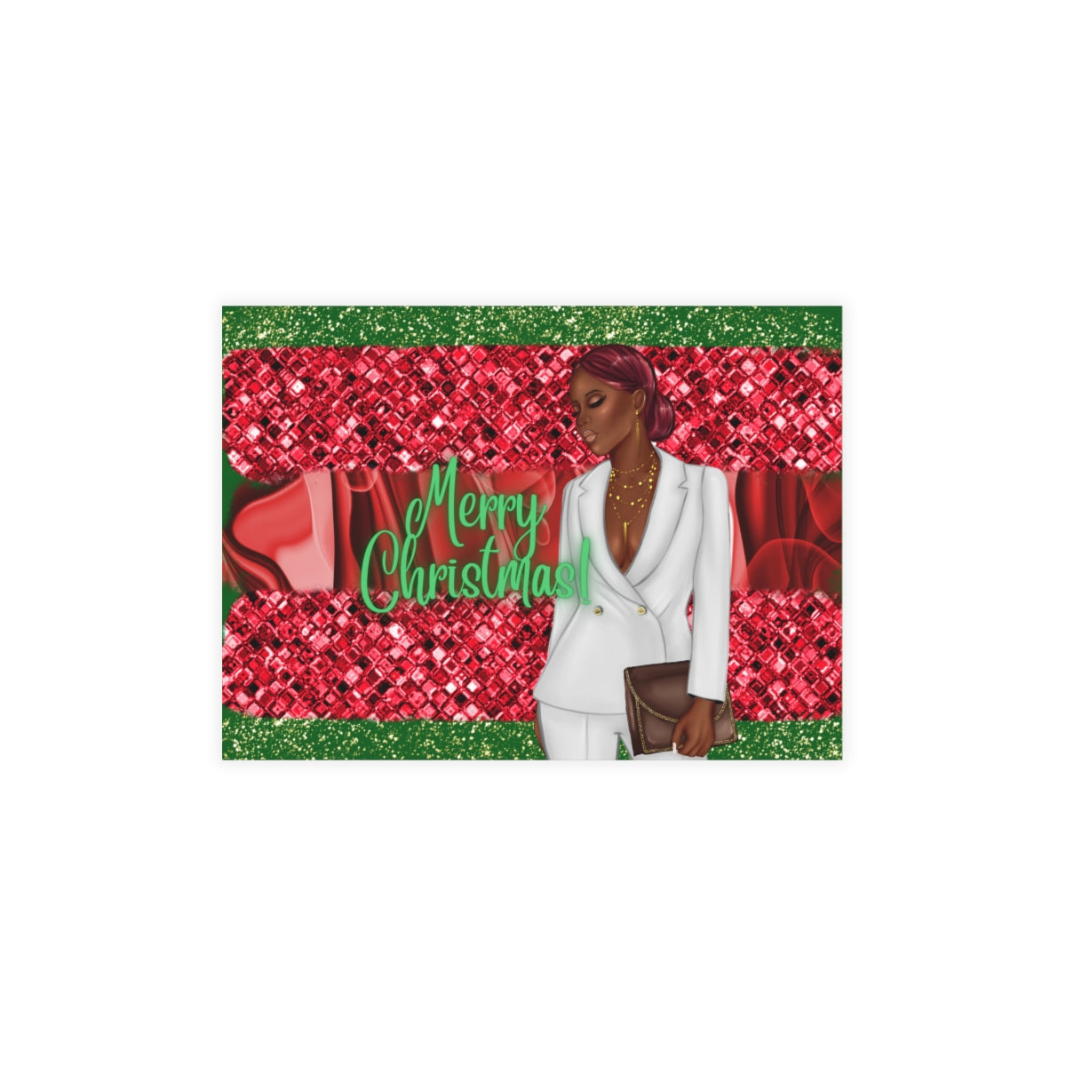 Merry Christmas Red and Green Unfolded Greeting Cards (10, 30, and 50pcs)