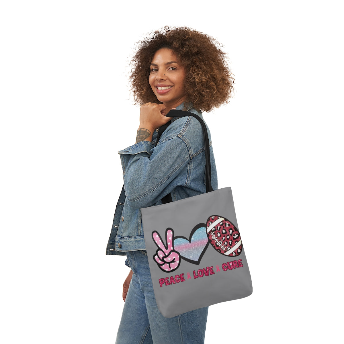 Peace Love Cure Canvas Tote Bag| Breast Cancer Tote Bag