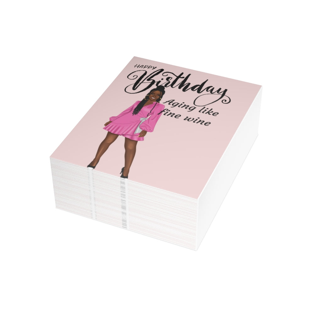 Happy Birthday Card-Aging like fine wine| Folded Greeting Cards (1, 10, 30, and 50pcs)