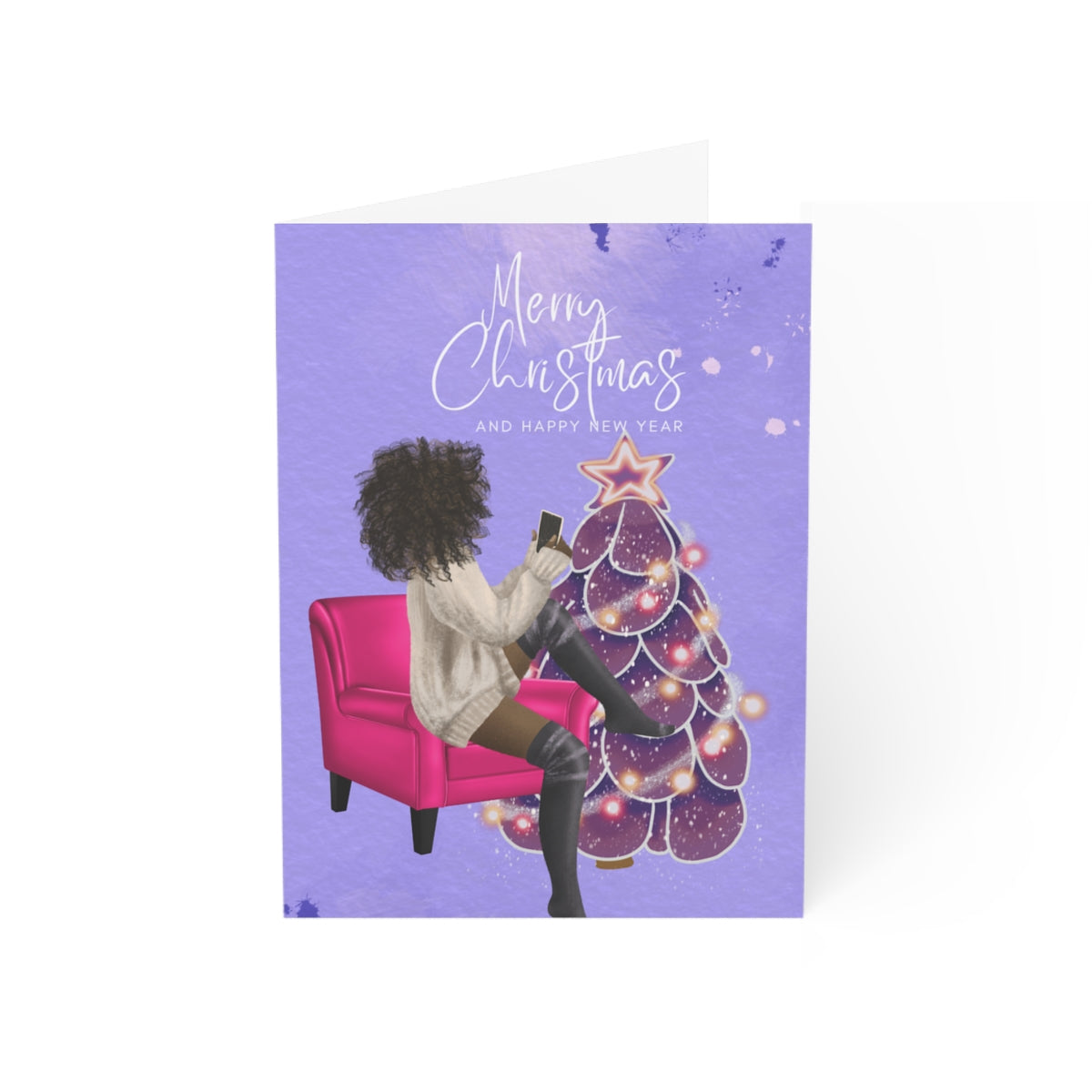 Purple Merry Christmas Folded Greeting Cards (1, 10, 30, and 50pcs)