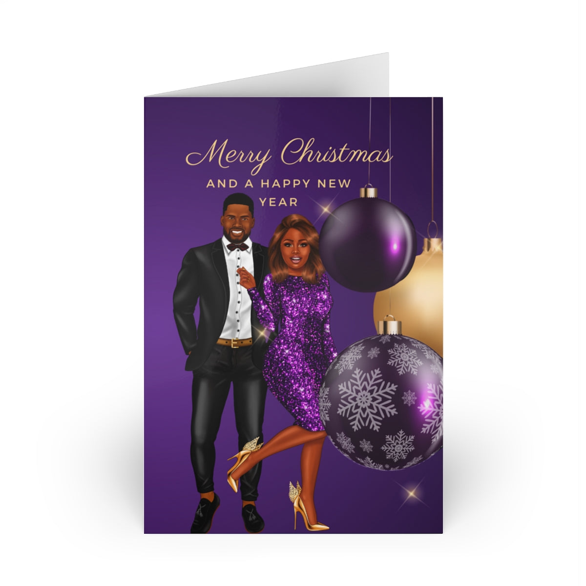 Black Couple Christmas Greeting Cards (1 or 10-pcs)