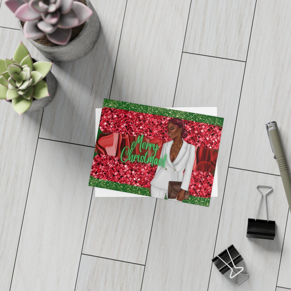 Merry Christmas Red and Green Unfolded Greeting Cards (10, 30, and 50pcs)