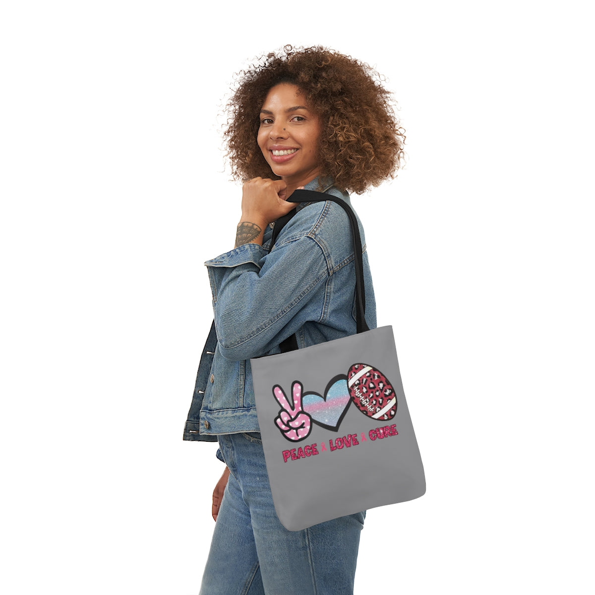 Peace Love Cure Canvas Tote Bag| Breast Cancer Tote Bag