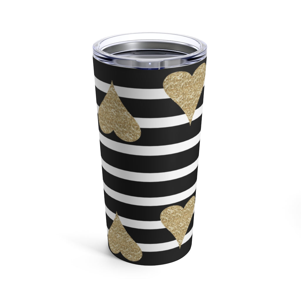 Gold Hearts and Strips Tumbler