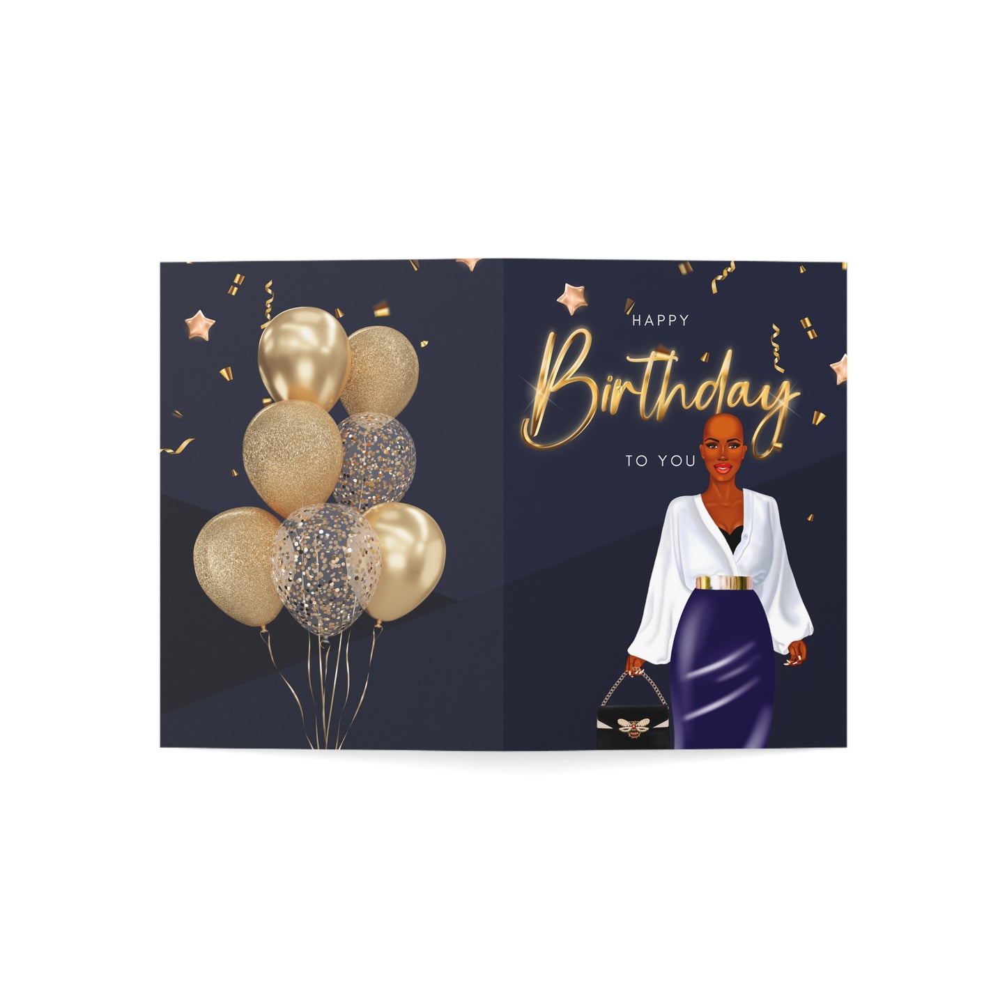 Happy Birthday Folded Greeting Card (1, 10, 30, and 50pcs)| Birthday Card with Black Woman